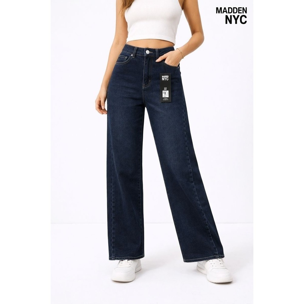 Madden NYC Wide Leg Jeans XXS 00 Blue Denim High Rise‎ Elastic Waist Pants